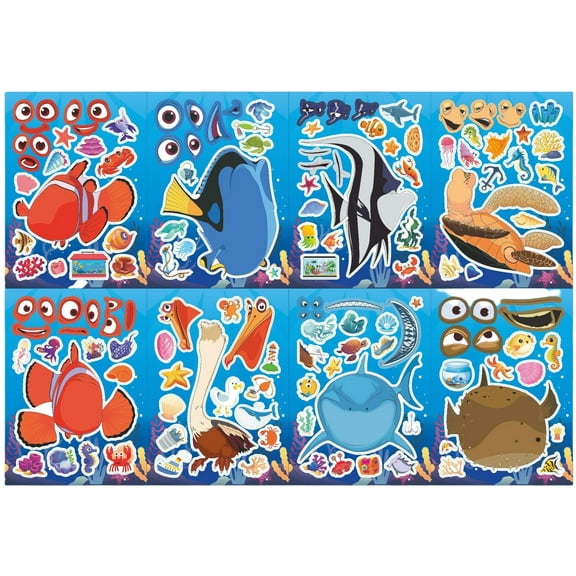 48 Pieces Make-a-face Stickers Pack, Make Your Own Stickers for Nemo Theme Party Decoration, Reward, Decor, Gift Idea