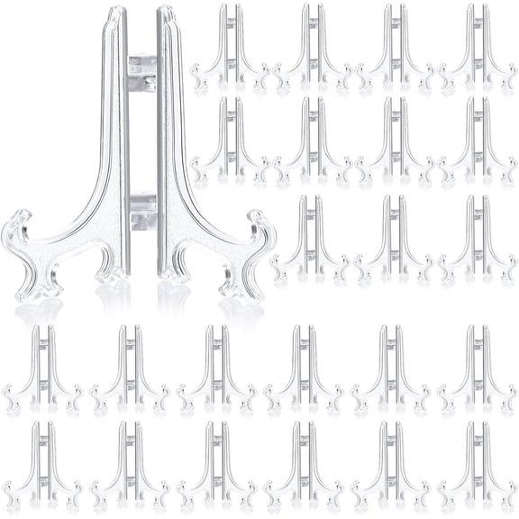 48 Pieces Mini Easel Stands Plastic Plate Stand Holder Display Picture Easel for Display Picture Frame Collectibles Desktop Weddings Party Home Decoration(3 Inch,Clear)