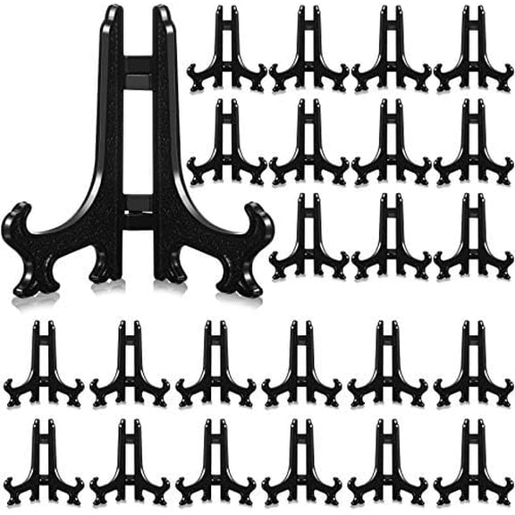 48 Pieces Mini Easel Stands Plastic Plate Stand Holder Display Picture Easel Stand for Display Picture Frame Collectibles Desktop Weddings Party Home Decoration (Black,3 Inch)