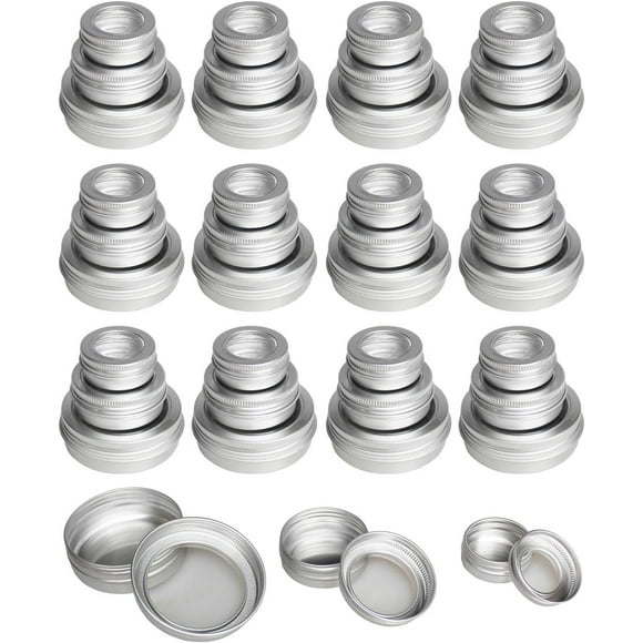 48 Pieces Round Metal Tins Empty Aluminum Cans Storage Containers Screw Lids with Clear Window, Mixed Sizes