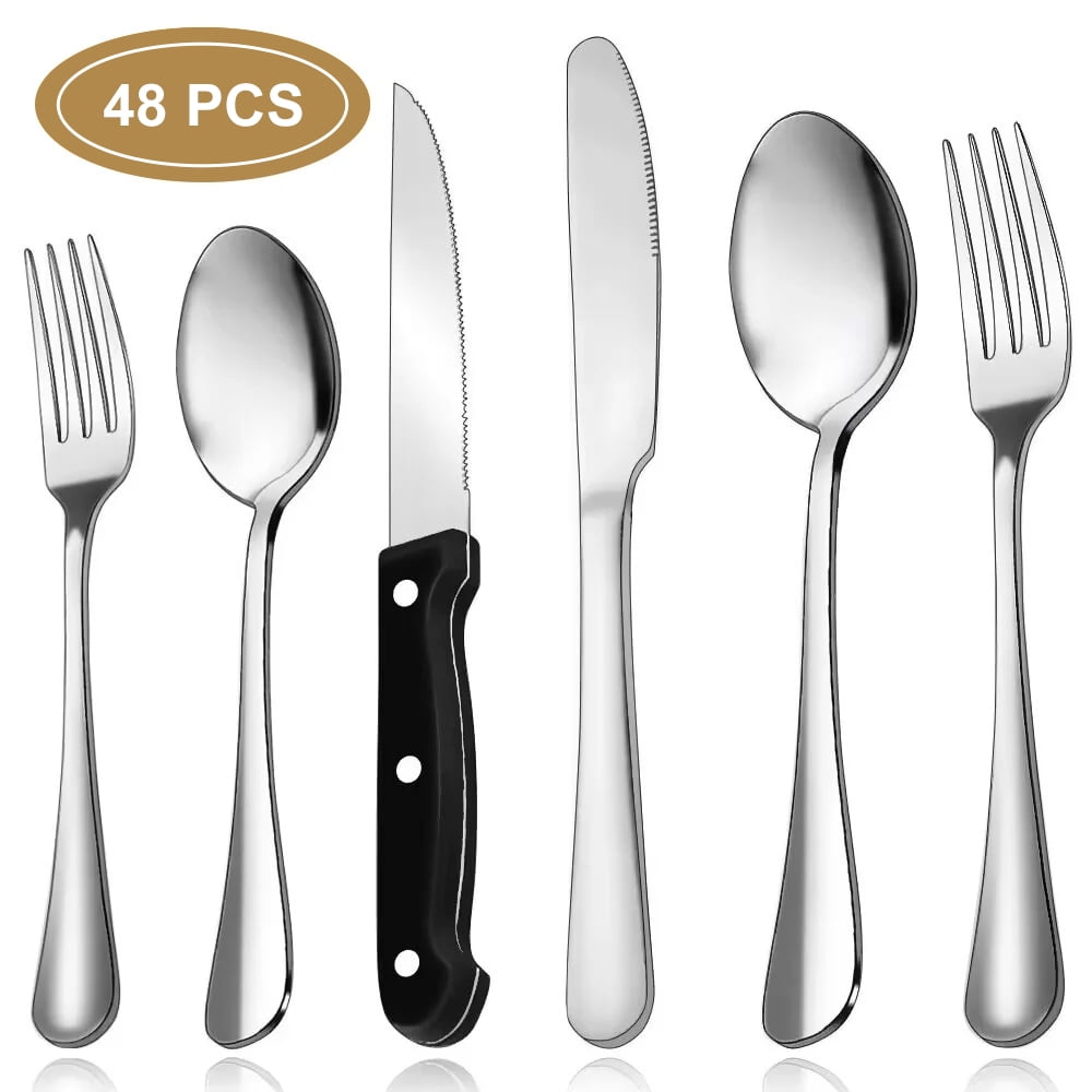 48-Pieces Silverware Set Stainless Steel Flatware Cutlery Utensil Set Spoons - Walmart.com