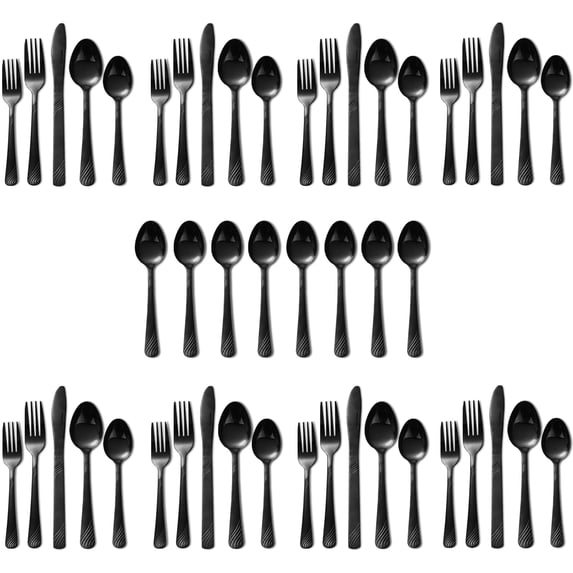48-Pieces Silverware Set Stainless Steel Flatware Cutlery Utensil Set forks and Spoons For Kitchen, Party, Restaurant - Black