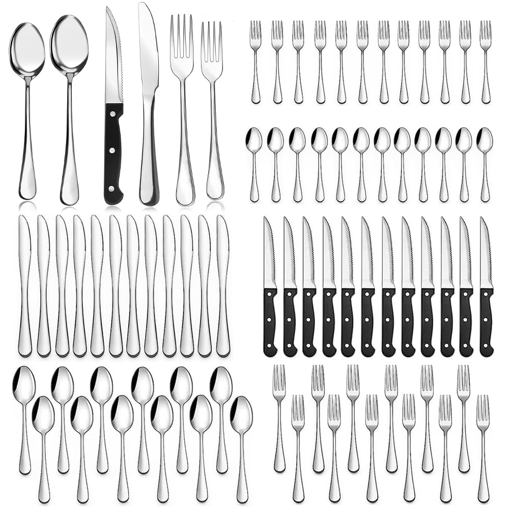 Homikit 48-Piece Matte Black Silverware Set with Steak Knives, Stainless  Steel Flatware Cutlery Set for 8, Satin Finish Eating Utensils Tableware  Include Knives Forks Spoons for Home, Dishwasher Safe