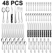 48 Pieces Silverware Set with Steak Knives, Stainless Steel Flatware Cutlery Set for 8, Fancy Tableware Eating Utensils for Home Kitchen Restaurant Hotel, Dishwasher Safe by Kosbon