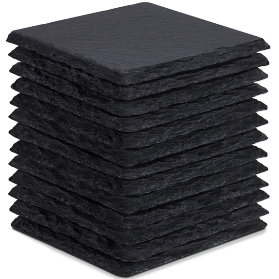 48 Pieces Slate Drink Coasters,4 Inch Black Coasters Stone Coaster Set, Laser Engraving Blanks with Anti-Scratch Bottom for Home Office Bar Outdoor Housewarming Gifts Wedding Party, Square