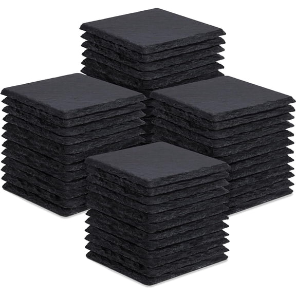 48 Pieces Slate Drink Coasters, 4 Inch Black Coasters Stone Coaster Set, Laser Engraving Blanks with Anti-Scratch Bottom for Home Office Bar Outdoor Housewarming Gifts Wedding Party, Square