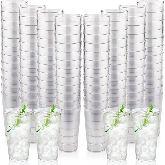 48 Pieces Stackable Plastic Tumblers Restaurant Drinking Glasses, 20 oz Frosted Reusable Plastic Lightweight Restaurant Tea Cups Beverage Tumblers, Clear