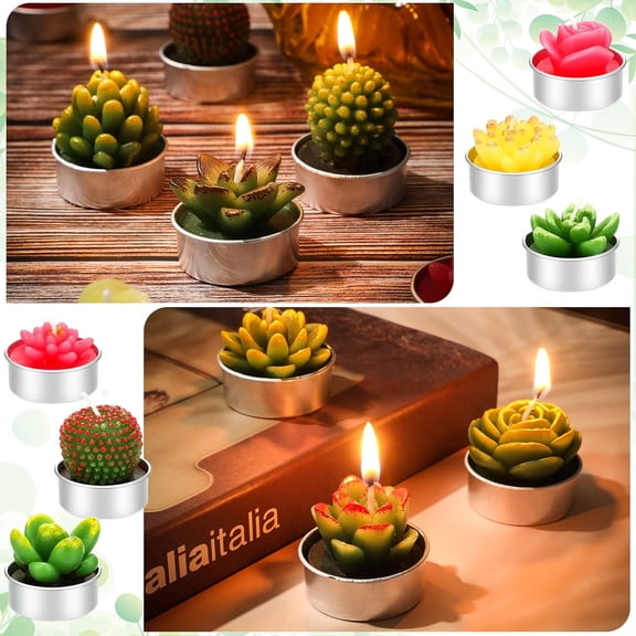 48 Pieces Succulent Cactus Candles Cactus Tealight Handmade Succulent Mini Plants Candles for Decor Birthday Wedding Props Spa Decoration Anniversary Festival Party Favors Housewarming Gifts