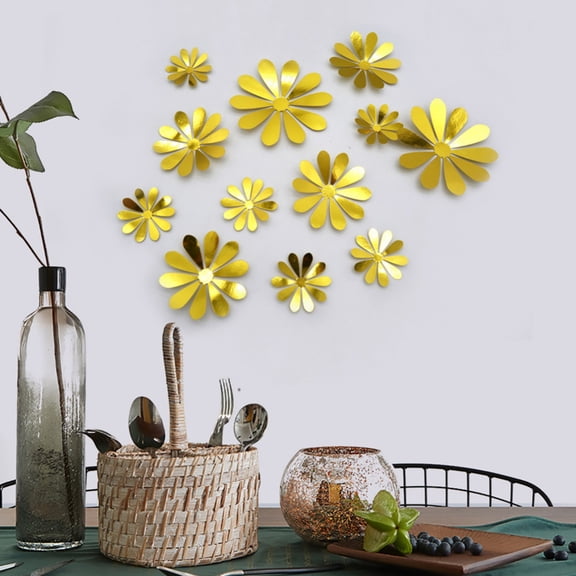 48 Pieces Sunflowers Wall Decor 3D Mirror sunflowers Wall Stickers Party Decorations for Home Nursery Classroom Kids Bedroom Bathroom Living Room Decor