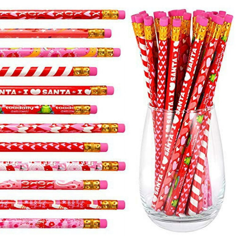 48 Pieces Valentine's Day Pencils Assorted Patterns Wood Pencils Valentines  Pencil for Kids Party Favor Valentine's Day School Supplies, 12 Styles