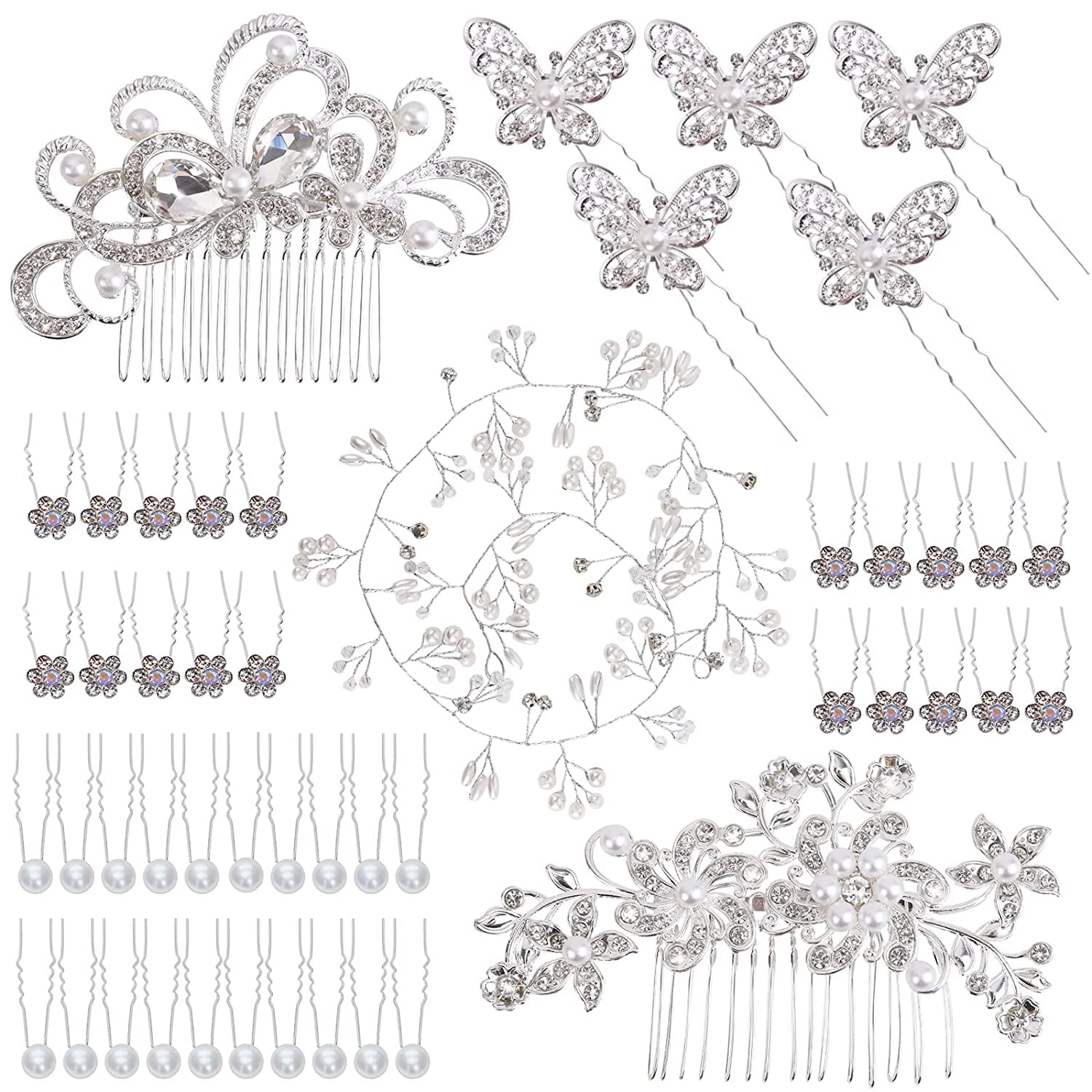 48 Pieces Wedding Hair Comb Hair Pins Set, STONCEL Faux Crystal Pearl