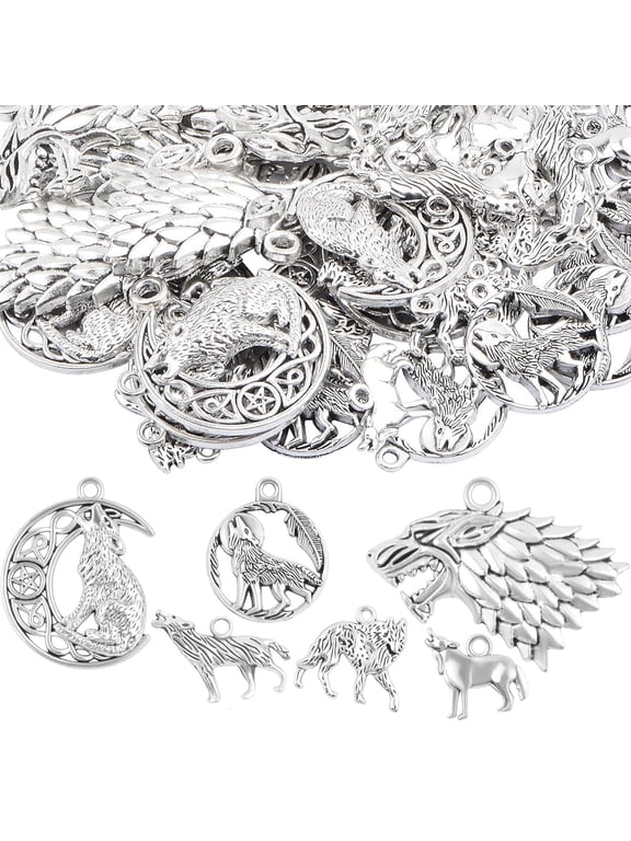 48 Pieces6 Styles Vintage Alloy Mixed Wolf Shape Charms Tibetan Silver Animal Wolf Head Dangle Pendants for DIY Handmade Projects Jewelry Making Supplies