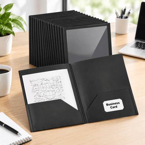 48 Plastic Folders Withr Front Pocket 2 Black