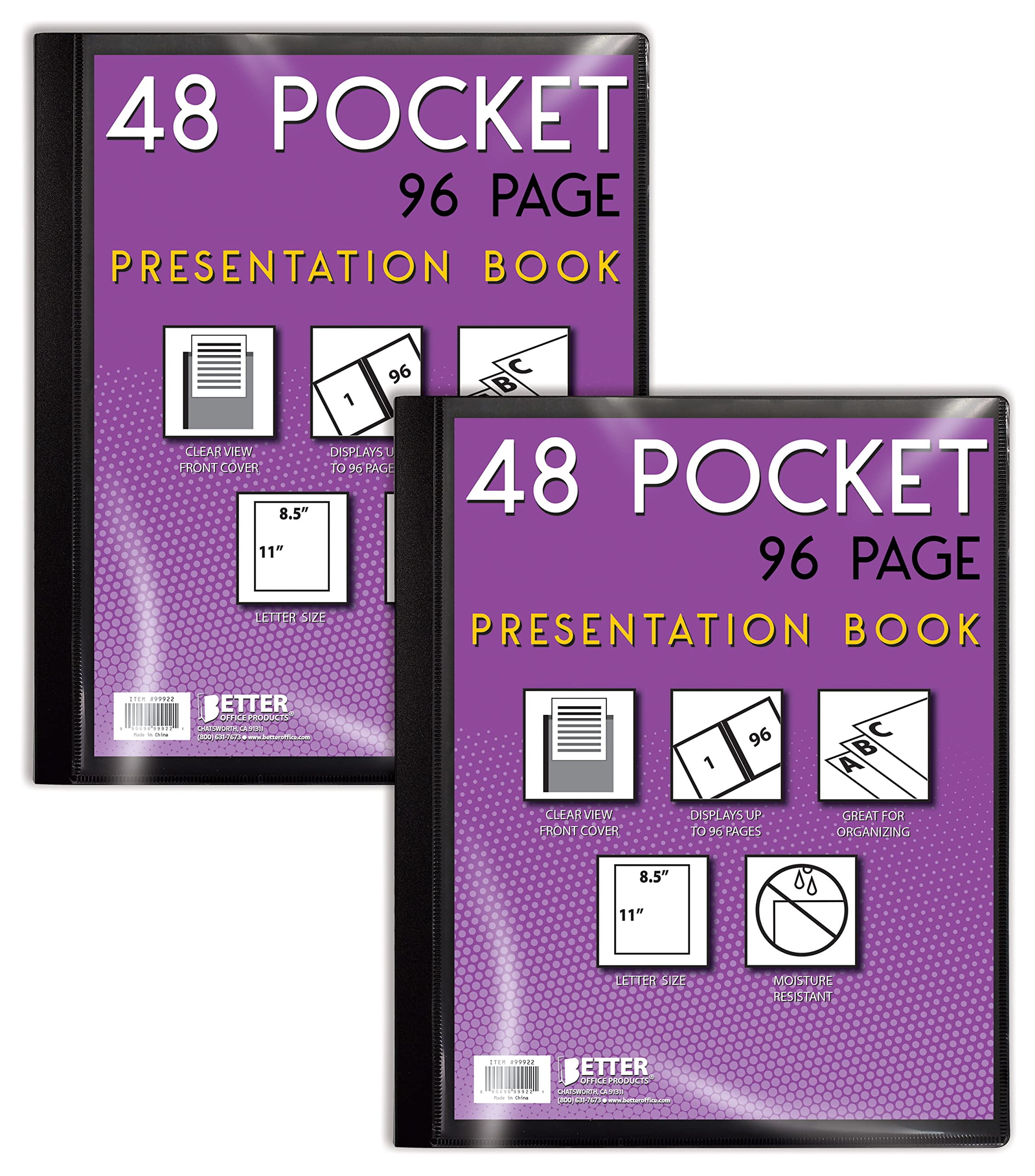 48 Pocket Bound Presentation Book, with Clear View Front Cover, 96 Sheet  Protector Pages, 8.5 x 11 Sheets, by Better Office Products, Art  Portfolio, Durable Poly Covers, Letter Size 