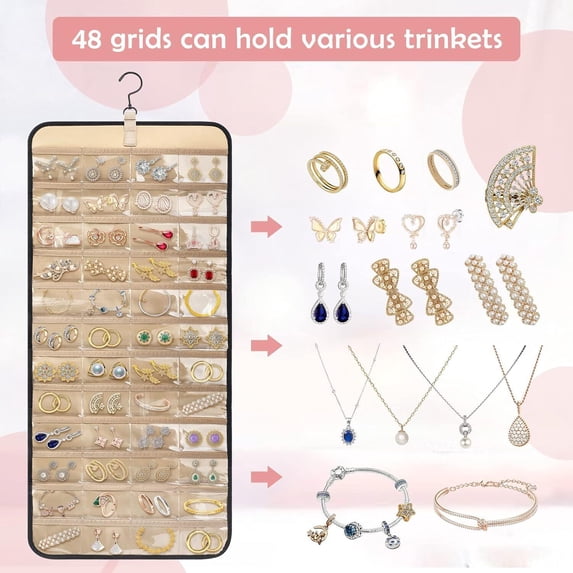 48 Pockets Hanging Jewelry Organizer with Metal Hooks Double-Sided Jewelry Holder, Necklace Unbranded
