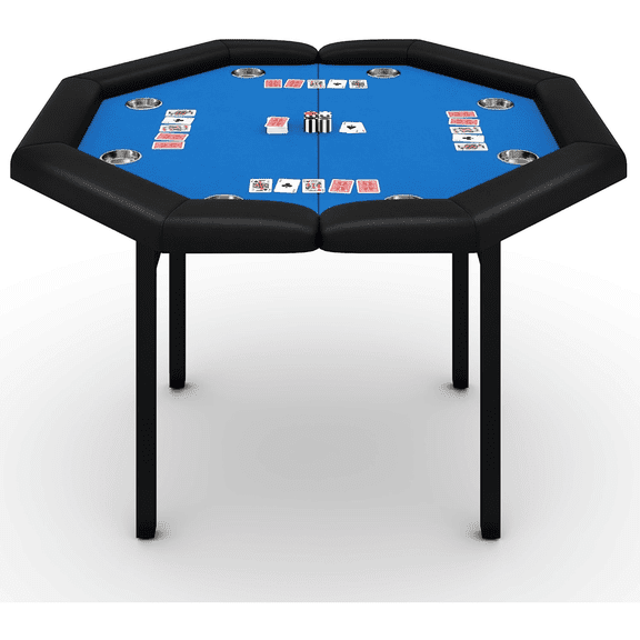 48" Poker Table Top,8 Player Foldable Texas Holdem Poker Table with Padded Rails & Cup Holders,Portable Game Table for Home Party & Game Night