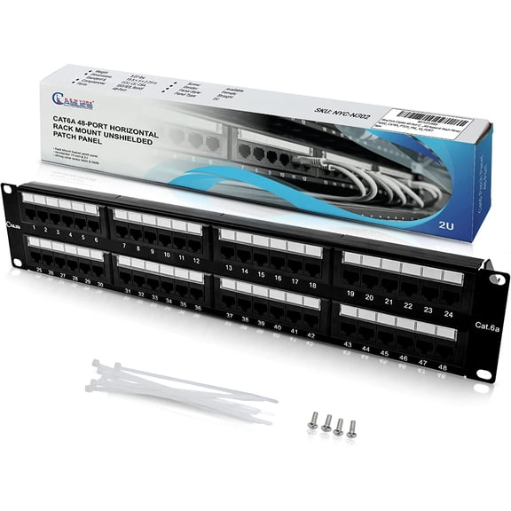 48 Port Cat6A Patch Panel 2U Rackmount Ethernet Punch Panel 19Inch Horizontal RJ45 Network Patch Panel