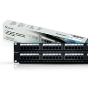 48 Port Patch Panel Cat6 Rackmount RJ45 Network Patch Panel 2U Unshielded Punch Down Rack Easy to Install Color Coded Labels