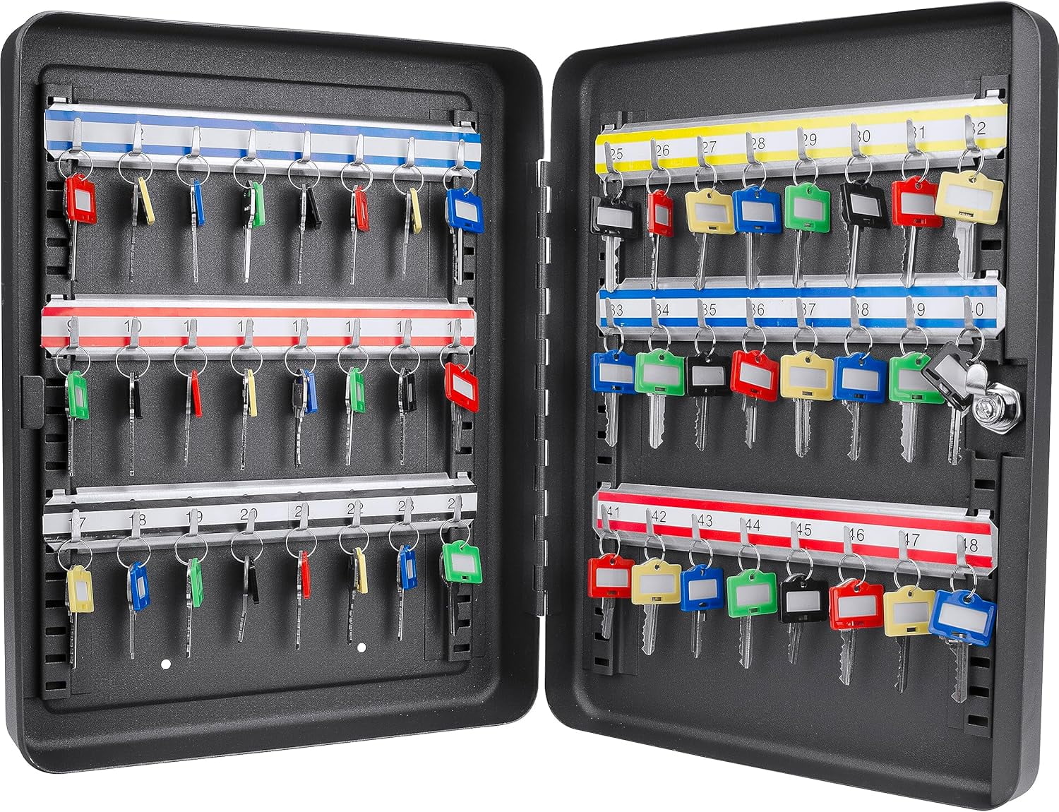Matte Black Steel Wall-Mount Key Cabinet with Lock, 48 Hooks