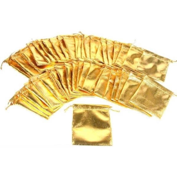 48 Pouches Gold Gift Bags Drawstring Wedding Jewelry 3"