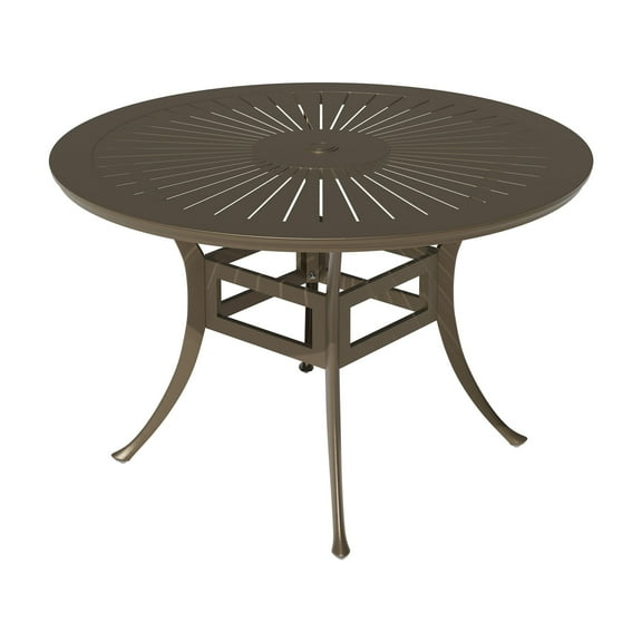 Mondawe Cast Aluminum 48" Round Patio Dining Table with 2.1" Umbrella Hole, Outdoor Table for 4-6, Bronze
