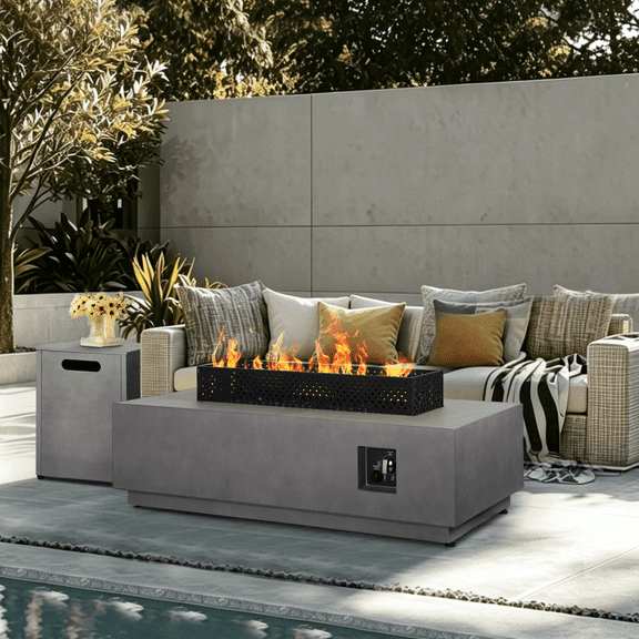 48" Propane Fire Pit, 50,000 BTU Rectangle Fire Pit Table, Gas Firepits for Outside with Tank Cover, Baking Pan, CSA Certified, Gray