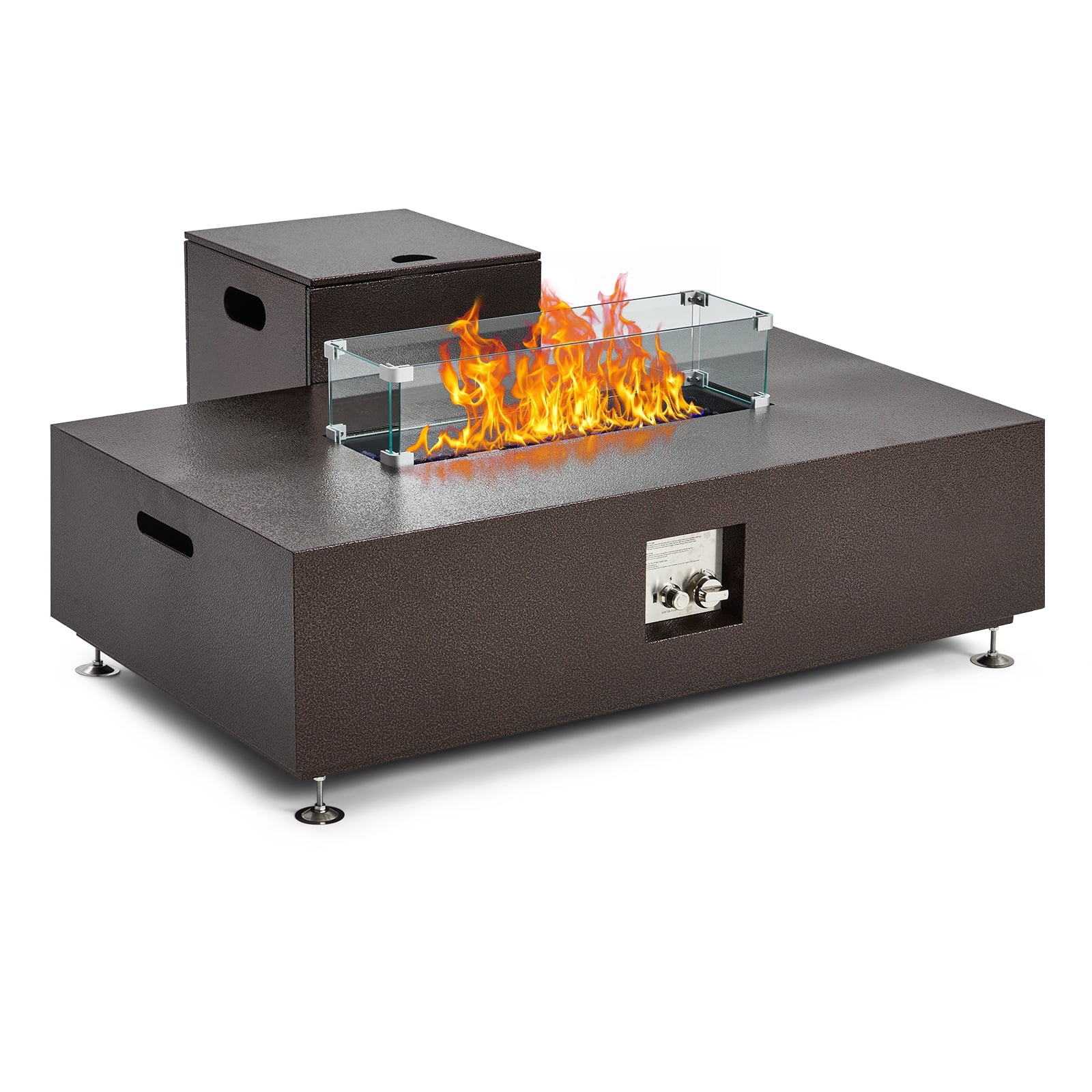 48" Propane Fire Pit Table 50,000 BTU with Wind Guard & Rain Cover, Certified Outdoor Fire Table with Glass Beads for Patio, Garden, Backyard