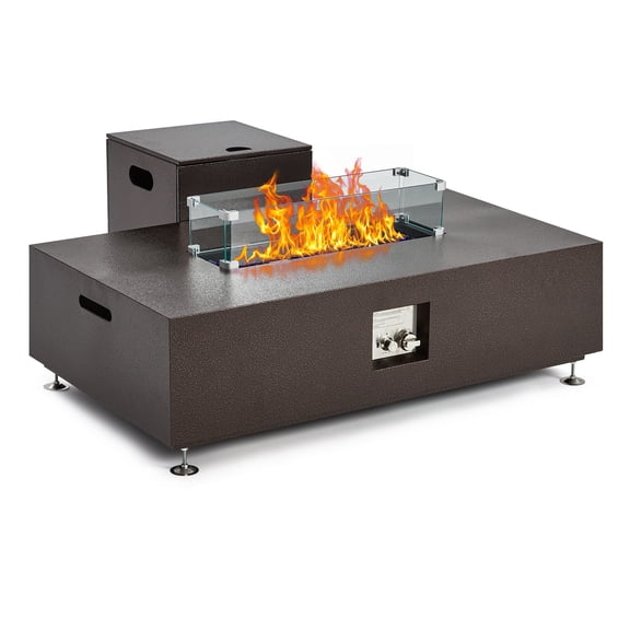 48" Propane Fire Pit Table 50,000 BTU with Wind Guard & Rain Cover, Certified Outdoor Fire Table with Glass Beads for Patio, Garden, Backyard