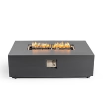 48" Propane Fire Pit Table, 50,000BTU Natural Gas Firepit Table with Lava Rock and Cover, Rectangule Concrete Fire Table with Adjustable Flame for Outside Patio, Light Grey