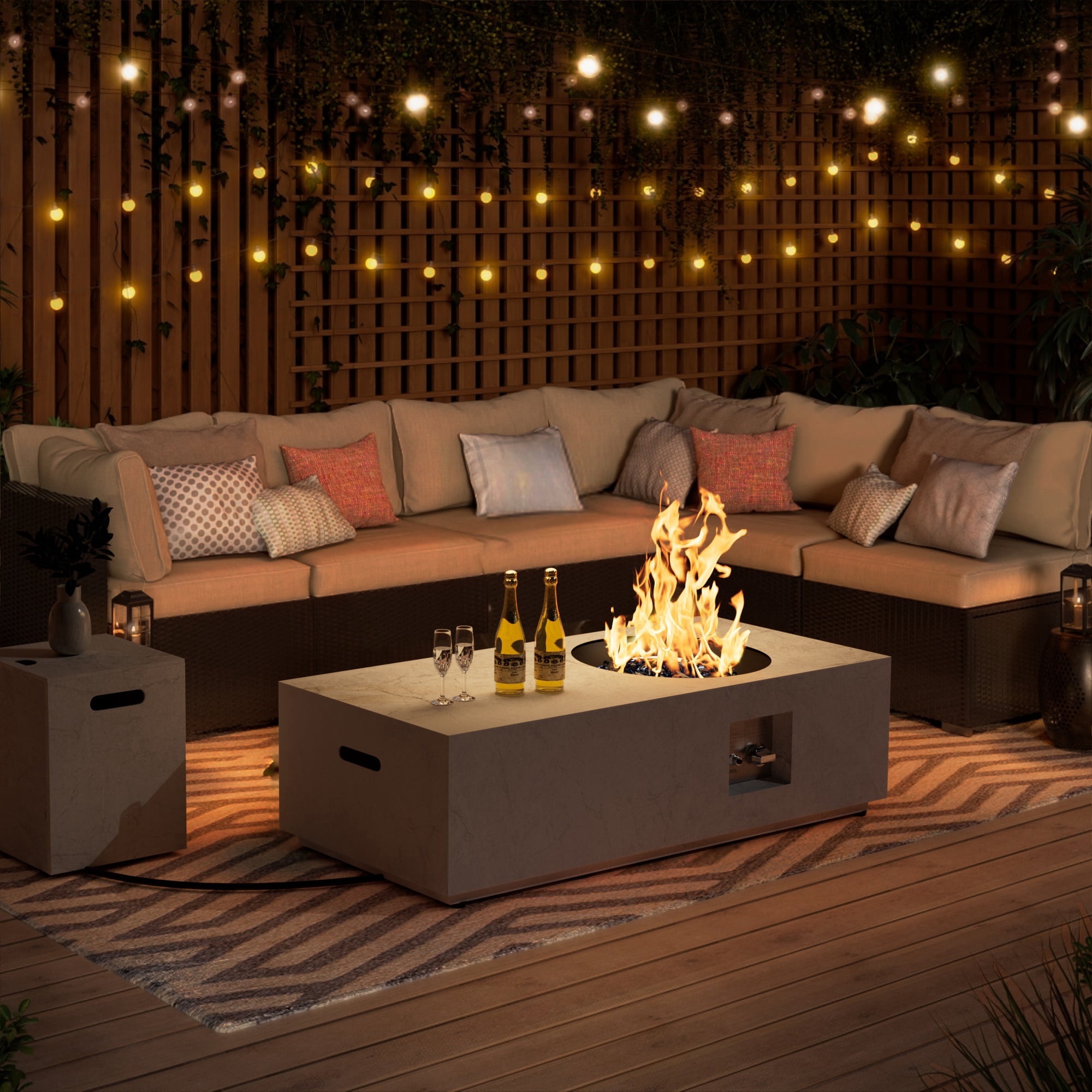 48" Propane Fire Pit Table, Faux Marble Finish, 50,000 BTU CSA Certified