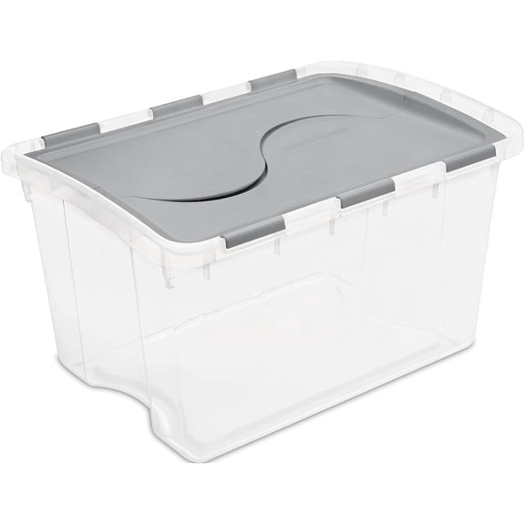 48 Quart Clear Plastic Storage Box with Hinged FlipLid, Gray - Heavy-Duty, Stackable, Dust-Proof for Home, Garage & Closet Organization