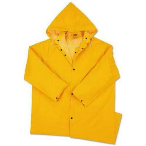 West Chester 9010-S 48" Yellow PVC over Polyester Raincoat, 0.35 mm, with Detachable Hood, Size Small