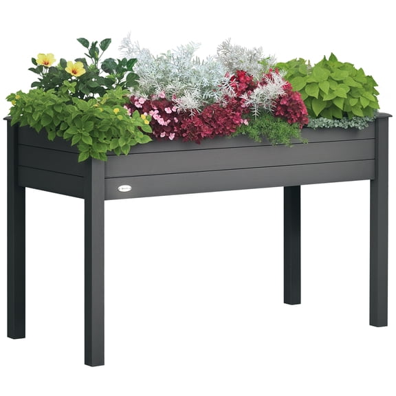 48" Raised Garden Bed, Elevated Wooden Planter Box with Drainage Holes for Vegetables, Herbs, Flowers in Backyard, Dark Gray