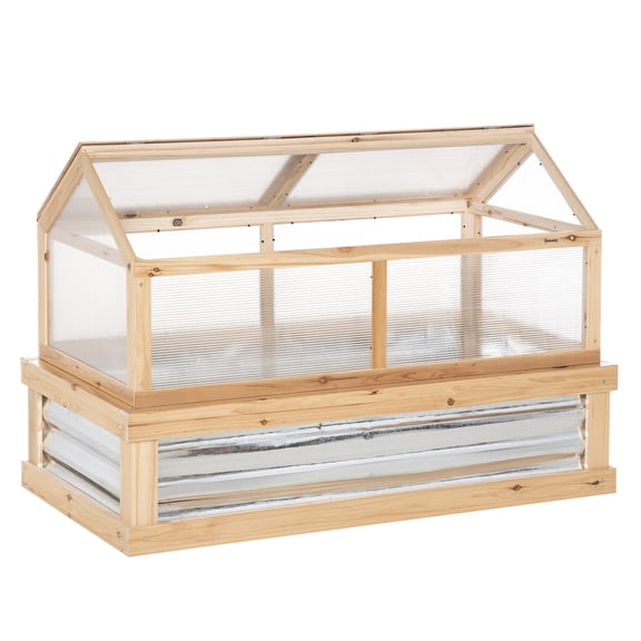 Raised Garden Bed with Greenhouse Cover 48x24x32.25in - Wooden Cold Frame Flower Planter - Outdoor Elevated Plant Box
