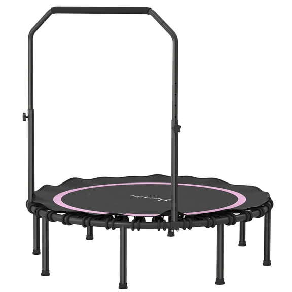 48" Rebounder Trampoline for Adults, Foldable Mini Trampoline with Adjustable Handle Bar for Indoor Outdoor, Pink