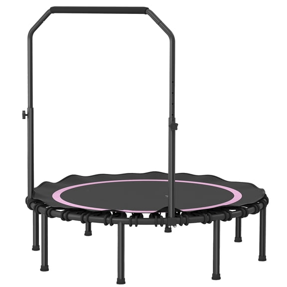 48" Rebounder Trampoline for Adults, Foldable Mini Trampoline with Handle Bar, Pink
