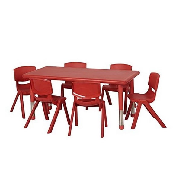 Early Childhood Resources ELR14405P6X12-RD 48 in. Rectangular Resin Activity Table with 6 x 12 in. Chairs - Red