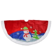 Dyno 48 Red Fleece Christmas Snowman Winter Tree Skirt with White Faux Fur Trim