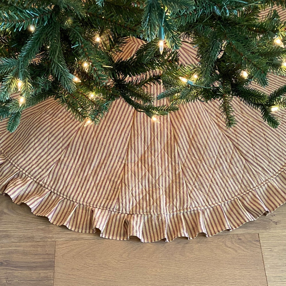 48" Red Ticking Stripe Farmhouse Homespun Quilted Christmas Tree Skirt by Marilee Home - Walmart.com