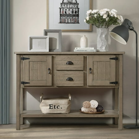 48" Retro Sideboard Console Table with 2 Drawers, 2 Cabinets and Bottom Shelf, Wood Storage Buffet Cabinet for Kitchen Room, Dining Room (Rustic)