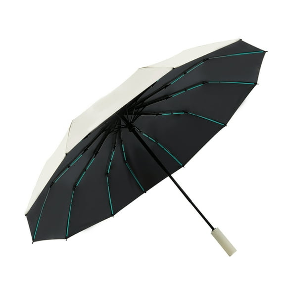Large Double-Ribs Umbrella Automatic Folding Umbrella for Women Men, Travel, UPF 50  UV Protection, Rain and Sun Protection, 46-Inch, 12 Ribs, Khaki