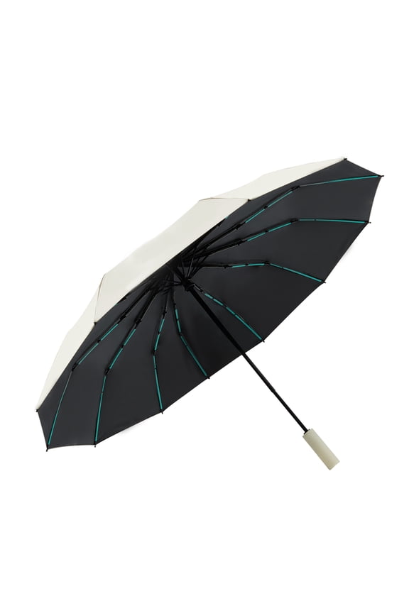 Large Double-Ribs Umbrella Automatic Folding Umbrella for Women Men, Travel, UPF 50+ UV Protection, Rain and Sun Protection, 46-Inch, 12 Ribs, Khaki