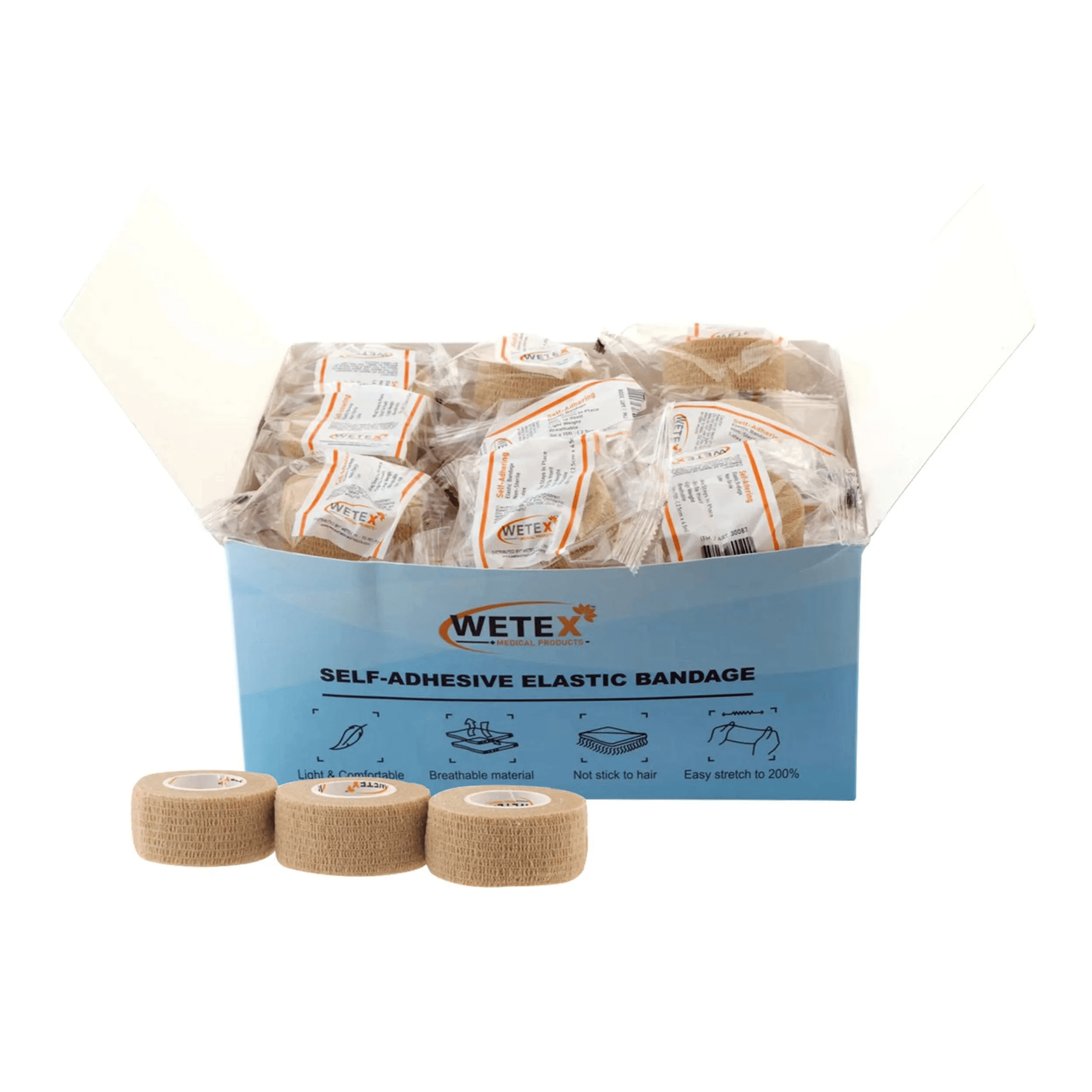 48 Rolls, Self-Adhering Elastic Bandage - Tan Color (1 in x 5 yds) small
