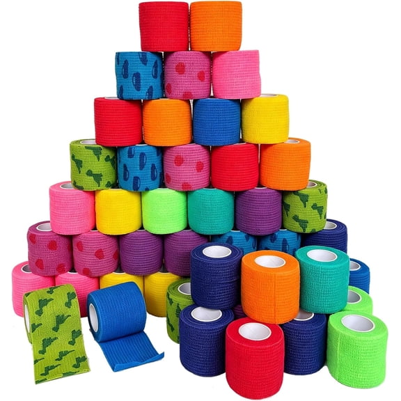 48 Rolls Self Adhesive Bandage Wrap, Vet Wrap 2 Inch for Horses Dogs Wounds Care, Self Sticking Elastic Bandage Wrap Tape for Wrist, Ankle, Sports, Tatto (Mixed)