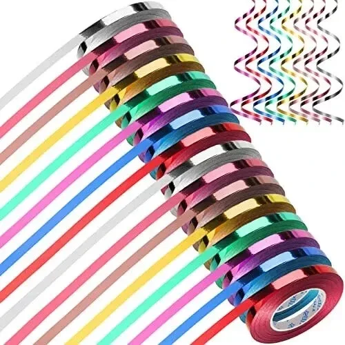 48 Rolls Shiny Curling Wrapping Ribbon Metallic Balloon String Roll for Gift Wrapping Crafts Bows Christmas Valentines Wedding Birthday Party Decoration, 11 Yards Per Roll