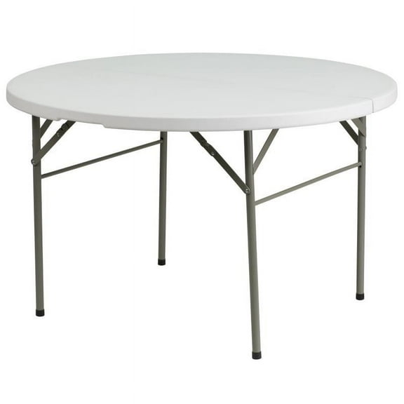 48'' Round Bi-Fold Granite White Plastic Folding Table - Heavy-Duty Plastic Folding Banquet Table