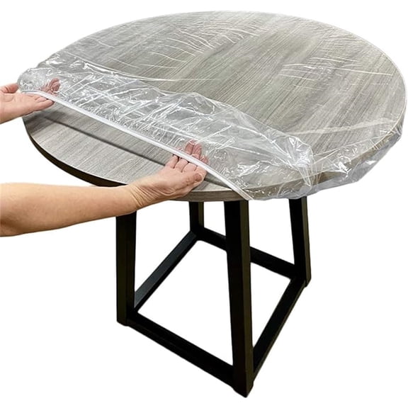 44 IN Round Vinyl Fitted Tablecloth,Clear Waterproof Heavy Duty Cover,Elastic Edge Tablecloth,Waterproof Wipeable Tablecloth,Plastic Tablecloth Protector for Round Table