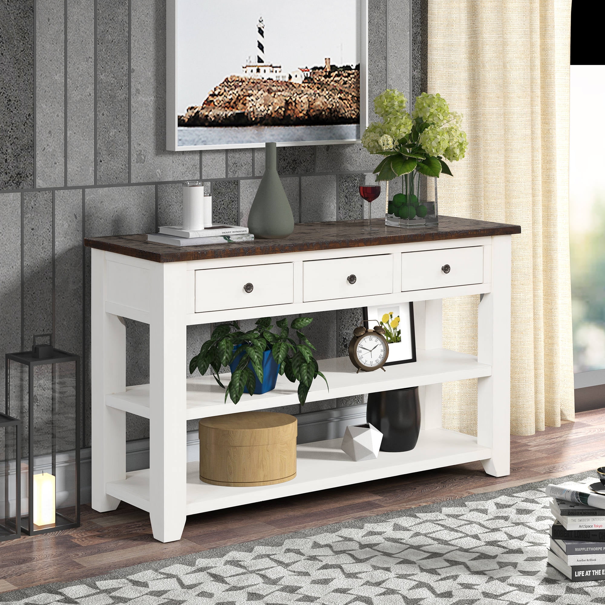 White rustic entryway table discount