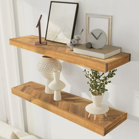48" Rustic Farmhouse Floating Shelves – Set of 2 Acacia Wood Shelves for Stylish Wall Decor in Kitchen, Bathroom, and Office, Unique  Pattern, 48x8x1.5 Inches - Set of 2 - DIY