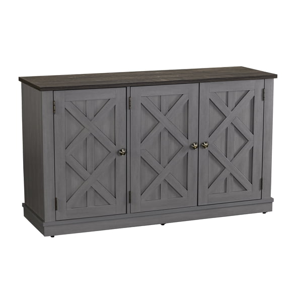 48" Rustic TV Stand with 3 Doors & Adjustable Shelves,Grey